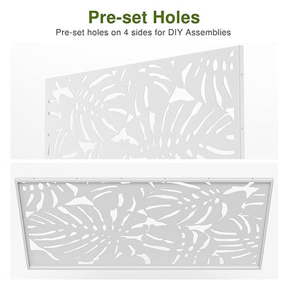 Casaphoria 72" H x 47" W Metal Outdoor Privacy Screen, Freestanding Decorative Divider for Patio, Deck, Balcony, and Garden with Stable Base, White-Summer