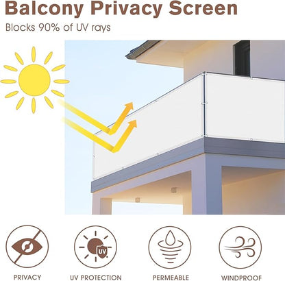 SUNNY GUARD 3FTx10FT White Balcony Privacy Screen Fence, Apartments Railing, Heavy Duty Wind Screen for Outdoor,Deck,Backyard,Patio Privacy（We Make Custom Sizes）