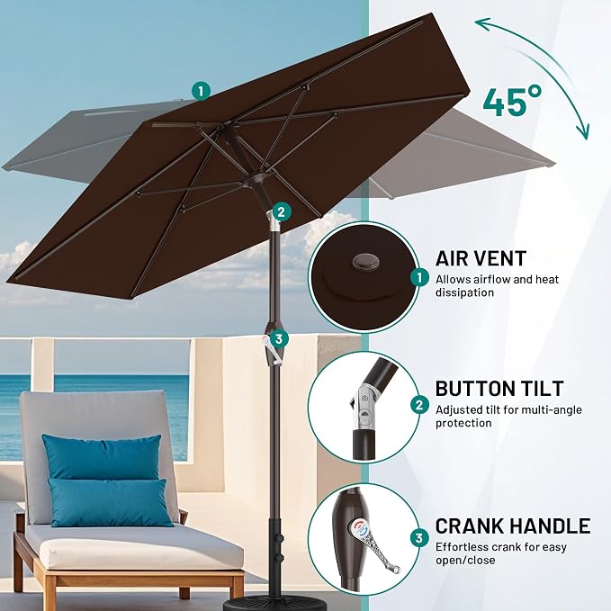 7.5FT Patio Umbrella Table Market Umbrella w/Tilt and Crank, Heavy-Duty Outdoor - Image 7