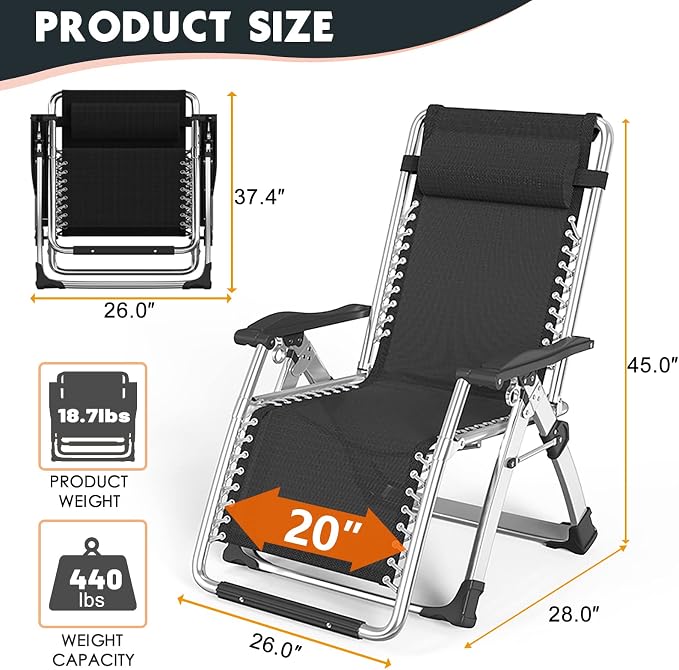 MOPHOTO Zero Gravity Chair, Outdoor Padded Lounge Chair - Image 2