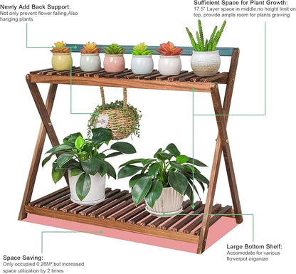 Indoor Plant Stand Shelf for Multiple Plants Hanging 2 Tier Wood | Outdoor - Image 3