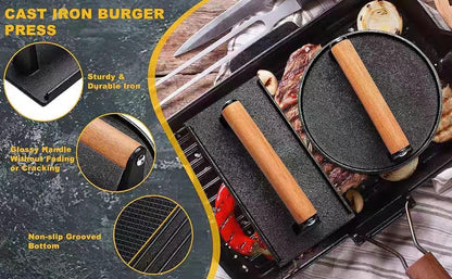 Cast Iron Burger Press, 5.7" & 8" Bacon Grill Press - Image 2