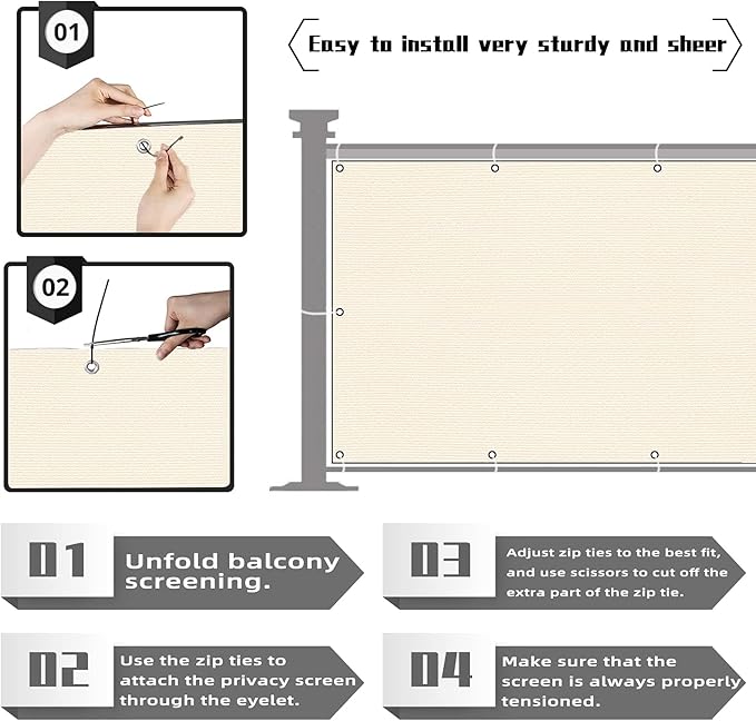 3'x10'Balcony Privacy Screen Cover Fence Cover UV Protection Weatherproof Windscreen Heavy Duty for Patio, Backyard,Beige