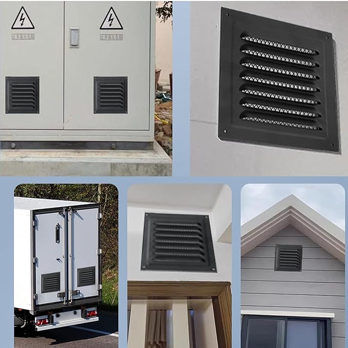 2pcs Attic Vent Soffit Vent Aluminum Wall Vent Metal Shed Vent Square Vent Louver Vent Grille with Built-in Insect Screen for Exterior Door House Attic Garage Ceiling (Black 8" x 8"-2 Pack)