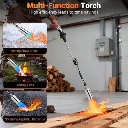 Sondiko Propane Torch Weed Burner with 10 FT Hose, High Output Weed Torch Flamethrower, 30" Detachable Long Arm Heavy Duty Blow Torch with Flame Control(PROPANE TANK NOT INCLUDED)
