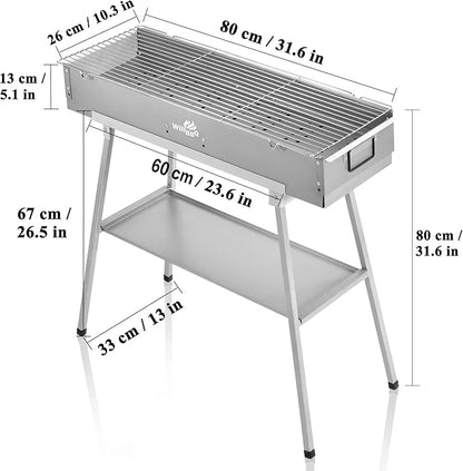 WILLBBQ Charcoal Grills Commercial Quality Portable Hibachi BBQ Lamb Skewer Foldable Camping Barbecue Grill for Outdoor Cooking & Camping(31.6x10.3x5.1 inch) - The Perfect Gifts for Grill Lovers