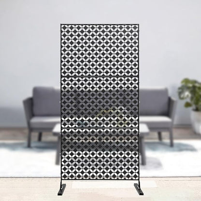 Outdoor Metal Privacy Screen with Stand, 35.4" W x 75" H Freestanding Metal Slatted Decorative Privacy Screen and Panels for Patio Garden Balcony Porch (Black Star)