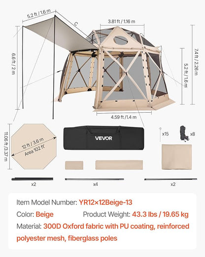 VEVOR Pop up Gazebo Screen Tent, 12 x 12 ft, 13-Sided Spherical Camping Canopy - Image 7
