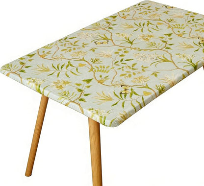 Rectangle Picnic Table Cloth, Elastic Waterproof Fitted Vinyl Tablecloths for 8 Foot Tables, Wipeable Flannel Backed Table Covers for Dining, Camping, Outdoor(Leaves,30"x96")