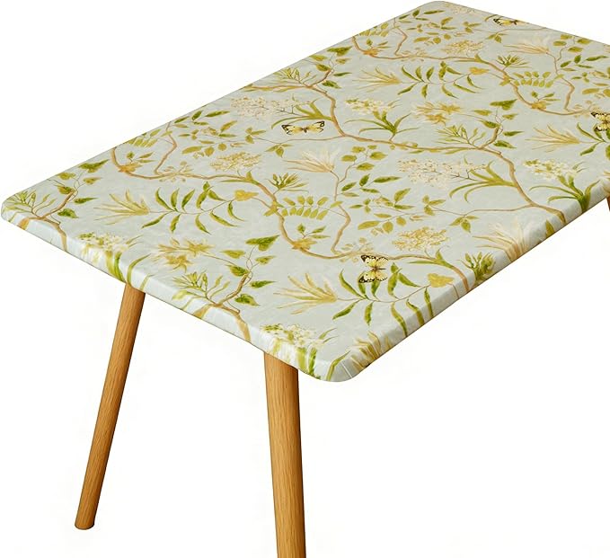Rectangle Picnic Table Cloth, Elastic Waterproof Fitted Vinyl Tablecloths for 5 Foot Tables, Wipeable Flannel Backed Table Covers for Dining, Camping, Outdoor(Leaves,36"x60")