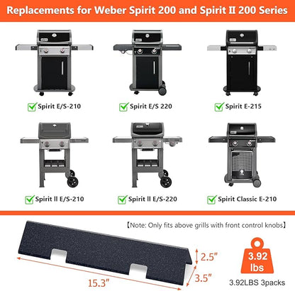QuliMetal 7735 15.3" Flavorizer Bars for Weber Spirit E210, E220, S210, S215, Spirit 200 & GS4 Spirit II E210, Spirit II E220 with Front Control, 16GA Porcelain Steel Grill Heat Plates