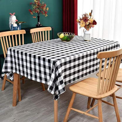 Gingham Tablecloth Rectangle Table Cloth Heavy Duty Cotton Checkered Table Cover for Spring Picnic Kitchen Dining(C-Black, 52x120 inch)