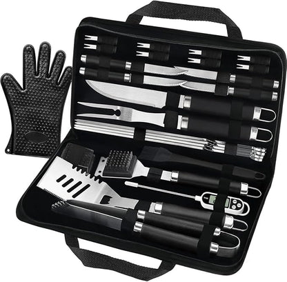 POLIGO 26PCS BBQ Accessories for Outdoor Grill Utensils Set Stainless Steel BBQ Tools Grilling Tools Set for Birthday Fathers Day Dads Presents, Barbecue Accessories Ideal Grilling Gifts for Men Women