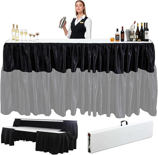 Bar Top Riser Tables Bar Riser with Skirt Mobile Folding Table Foldable Portable Risers for Banquet Events Home Party Picnics Restaurants(Table Not Included)(White,8 ft)