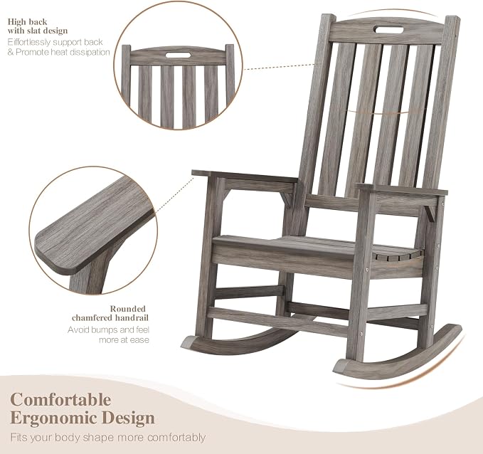 Oversized Outdoor Rocking Chair, HDPE Porch Rocker | High Back Rocking Chairs - Image 4