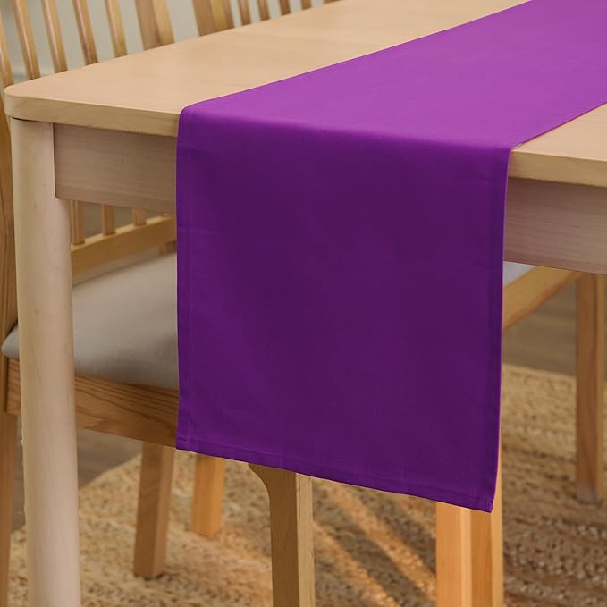 Encasa XO Table Runner 13"x48" Long | Cotton Canvas Fabric | Purple Solid Color | Machine Washable & Durable