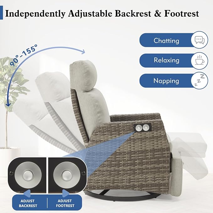 Outdoor Swivel Recliner Chair, Adjustable Rattan Patio Recliners | Independent - Image 4
