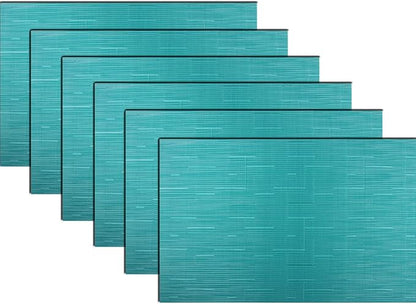 PIGCHCY Placemats,Washable Durable Vinyl Woven Table Mats,Elegant Heat Resistant Placemats for Dining Table Set of 6 (18 x 12 inches, Turquoise)