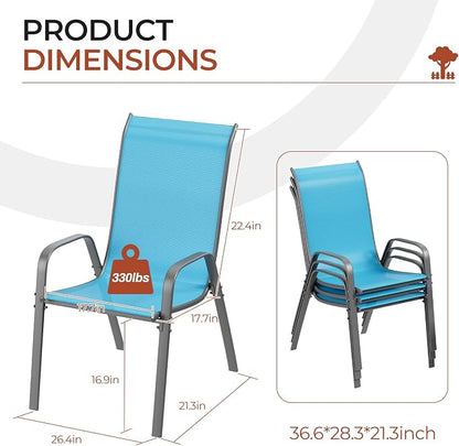 TLSUNNY Patio Chair, Outdoor Stackable Textilene Chairs Set of 4, Sky Blue | - Image 2