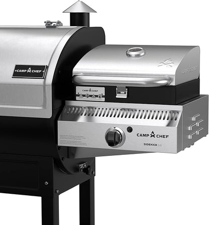 Camp Chef Sidekick Sear - Includes BBQ Box for Pellet Grill - Accessory for Outdoor Cooking - Sear & Grill with Ease - 14" Cooking System Compatible, Silver