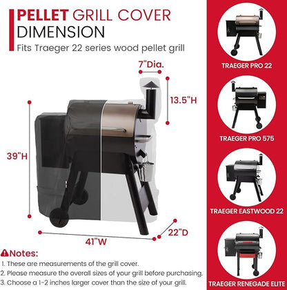 Unicook Grill Cover Compatible with Traeger Pro 22/ Pro 575 Series Wood Pellets, Heavy Duty Waterproof Full-Length Outdoor BBQ Smoker Cover, All-Season Protection Grill Accessory