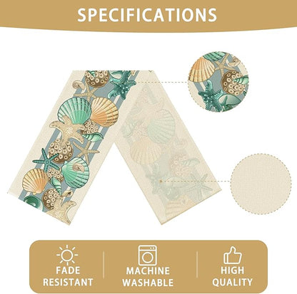 Sea Shell Table Runner Seasonal Spring Fall Kitchen Dining Linen Table Decoration for Indoor Outdoor Home Party Dinner 13x72 Inch
