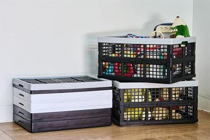 3-Pack Plastic Collapsible Storage Crates-30L,Foldable Plastic Crates for Storage (Black+Gray)