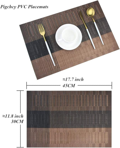 PIGCHCY Placemats Set of 8 Washable Durable Placemat Vinyl Heat Resistant Non-Slip Table Mats Indoor Outdoor (Brown)