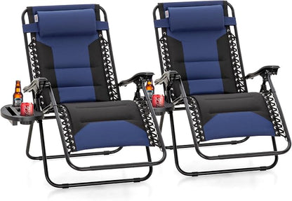 PHI VILLA Padded Zero Gravity Chair Set of 2, Cup Holder, 28in Seat, Supports by PHIVILLA