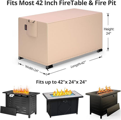 QH.HOME Fire Pit Cover Rectangular 42 x 24 Inch,Outdoor Waterproof Fire Pit Table Cover Strong Tear Resistant and Fading Resistant for Rectangle Patio Furniture Fireplaces - Wheat
