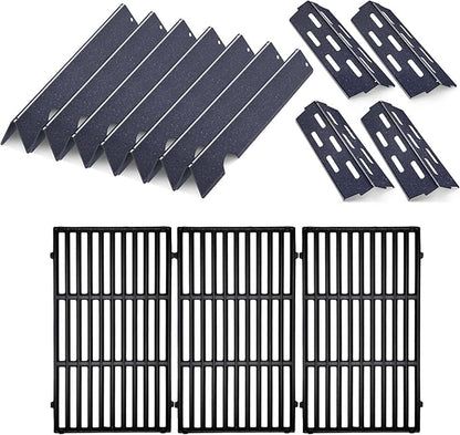 Cast Iron Grill Grates Flavorizer Bars Parts for Weber Genesis 2 E-410, S-410, Genesis II LX E-440, S-440, Weber 66089, 66097, 66041, 66033, 66796, Porcelain Steel Flavor Bars Heat Deflectors