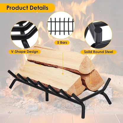 STBoo Fireplace Grate 24inch Heavy Duty - Fireplace Log Holder | Fire Place Grate Cast Iron | Wood Stove Wrought Rack | Firewood Log Fire Pit Tray for Indoor & Outdoor Kindling Tool Camping Cooking