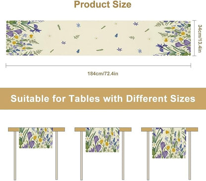Wildflowers Table Runner,Spring Purple Floral Summer Seasons Daisy Flower Print Kitchen Dining Table Decoration for Home Farmhouse Party 13x90in