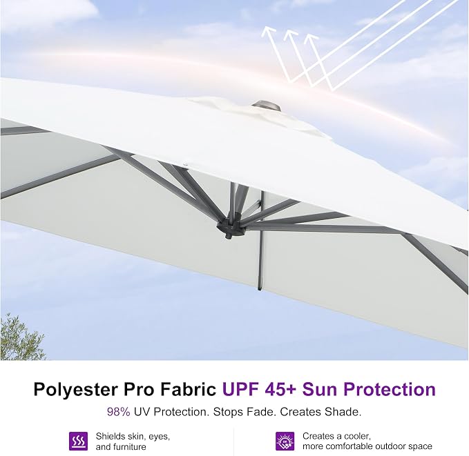 PURPLE LEAF Outdoor Umbrella 8' x 8' Square Premium Sun Protection White | - Image 6
