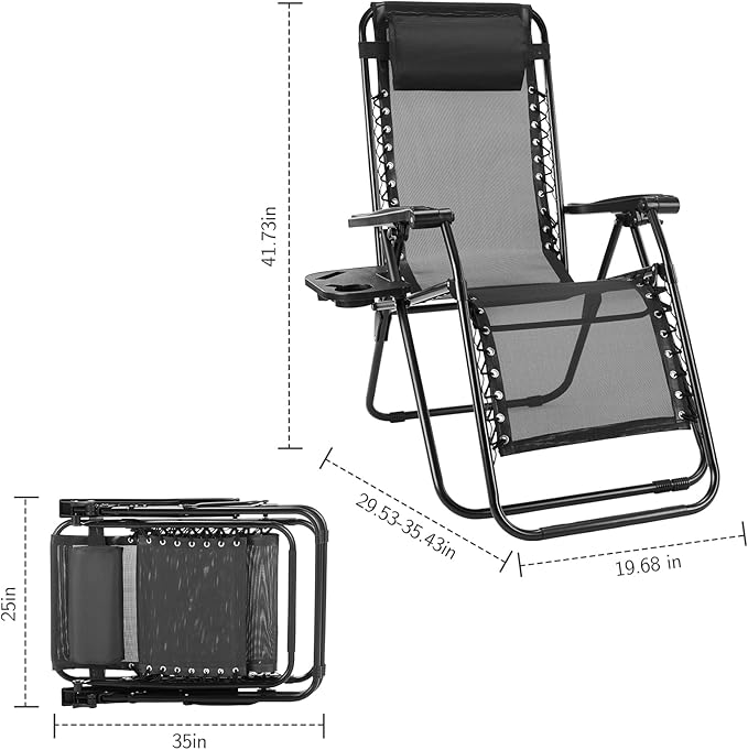Sweetcrispy Zero Gravity Chairs Set of 2, Outdoor Folding Patio Lounge Chair - Image 2