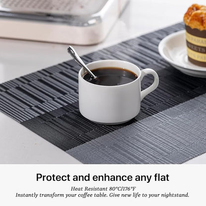LEXMORE Placemats Set of 6 Vinyl/Plastic Woven Place Mats for Kitchen Table Indoor/Outdoor Washable Placemat Wipeable Dining Table Mats(Silver Gray Black)