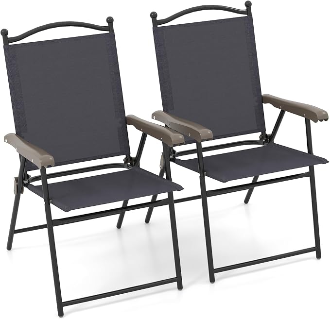GIANTEX Set of 2 Patio Folding Chairs, Outdoor Patio Dining Chairs w/Armrest by Giantex