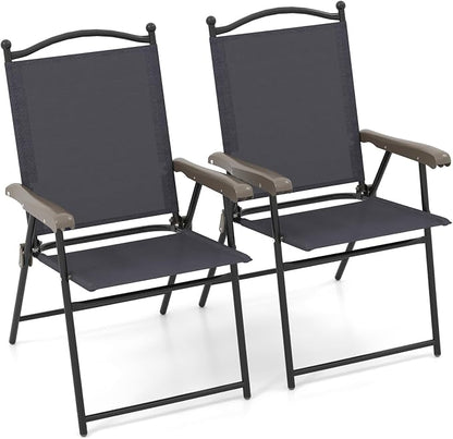 GIANTEX Set of 2 Patio Folding Chairs, Outdoor Patio Dining Chairs w/Armrest by Giantex