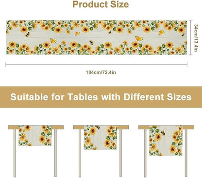 Sunflower Table Runner, Yellow Floral Flower Butterfly Country Rustic Table Runner for Outdoor Home Party Kitchen Dining Holiday 13x36in