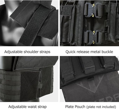 BOMTURN Great Tactical Outdoor Vest for Men Multifunctional Modular Molle Vest with Metal Buckles