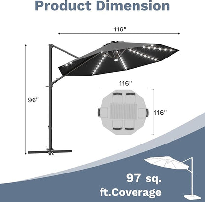 Devoko 10ft Solar LED Patio Umbrella, Round Cantilever Outdoor Umbrella - Image 3