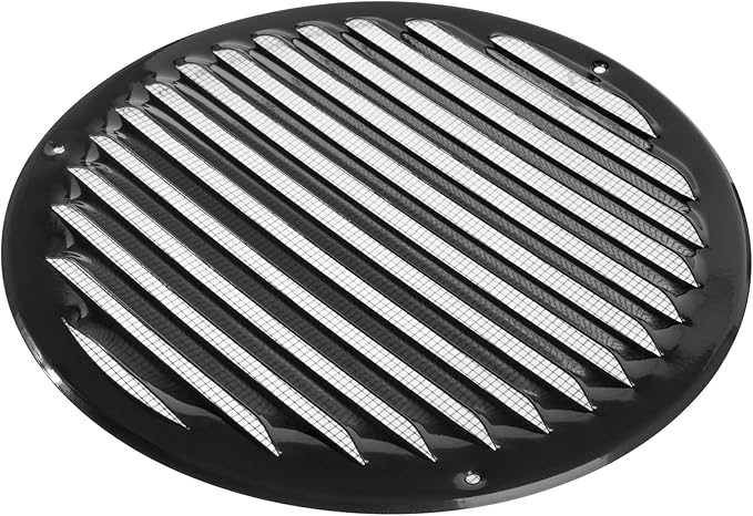 Vent Systems 8" Black Soffit Vent Cover - Pack of 2 - Round Air Vent Louver - Grill Cover - Built-in Insect Screen - HVAC Vents for Bathroom, Home Office, Kitchen