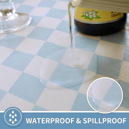 Rectangle Table Cloth,100% Waterproof Tablecloth Oil Proof Spill Proof Vinyl Table Cloth, Wipe Clean Plastic Table Cover for Dining, Camping, Indoor and Outdoor 52" x 70",Blue Checkered