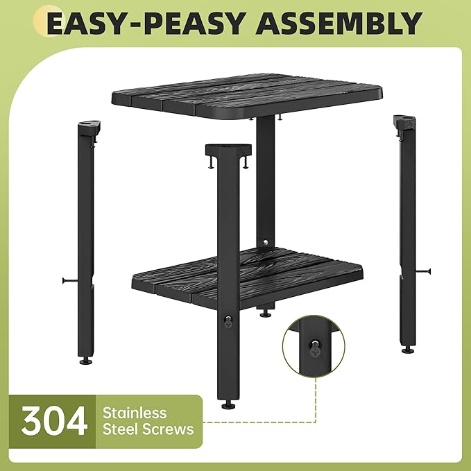 Adirondack Square Outdoor Side Table, 2-Tier Small Outdoor Table for Patio, HDPE End Table for Backyard, Pool, Lawn, Indoor Companion, Easy Maintenance & Weather Resistant(Black)