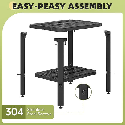 Adirondack Square Outdoor Side Table Set of 2, 2-Tier Small Outdoor Table for Patio, HDPE End Table for Backyard, Pool, Lawn, Indoor Companion, Easy Maintenance & Weather Resistant(Black)