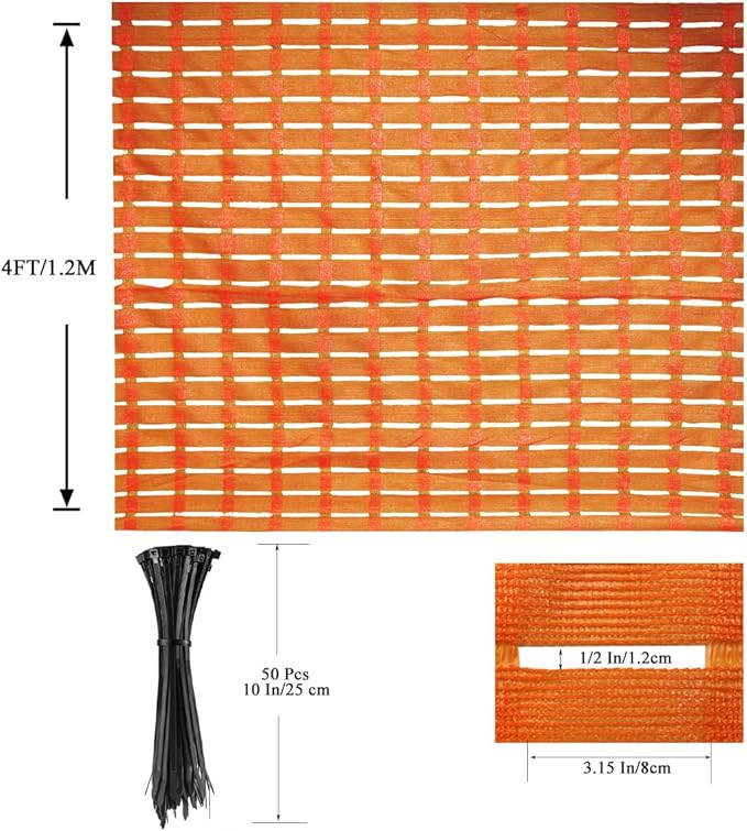 4x100 FT Orange Safety Fence, Plastic Mesh Roll for Temporary Barrier Use in Construction Sites, Snow Fencing Driveway Marking, Ski Trails, Crowd Control & Nighttime Emergency Warning