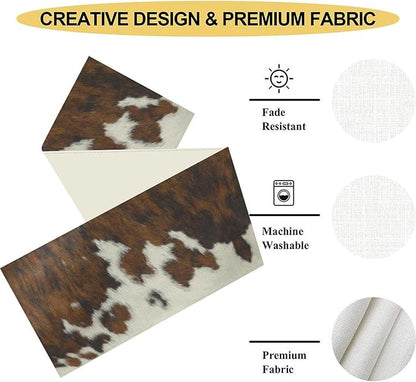 Cow Print Table Runner, Brown Cowhide Print Western Style Table Runner Country Farmhouse Cottage Cow Pattern Linen Table Decoration for Home Kitchen Dining 13x36
