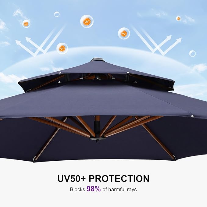 PURPLE LEAF Patio Umbrella 13ft Extra Large Wood-Grain Finish, UPF 50+ sun - Image 8