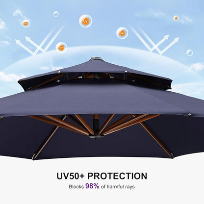 PURPLE LEAF Patio Umbrella 11ft Double Top Wood-Grain Finish, 240GSM - Image 8