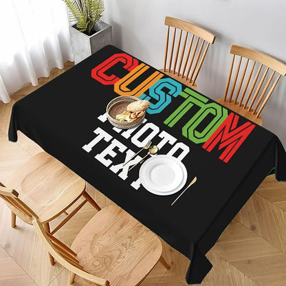 Custom Rectangle Table Cloth, Add Your Own Photo Logo Text, Personalized Tablecloth, Customizable Oil Proof Wipeable Table Cover for Wedding, Party, Restaurant, Outdoor, Picnic, 35x55in
